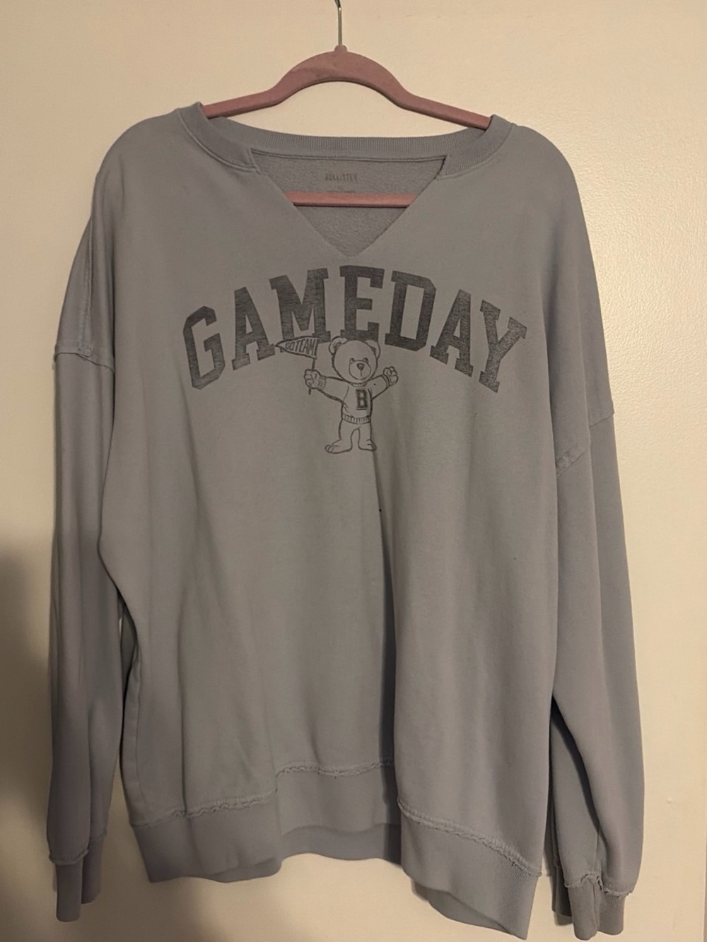 Hollister Light Blue Gray "GAMEDAY" Crewneck Sweatshirt